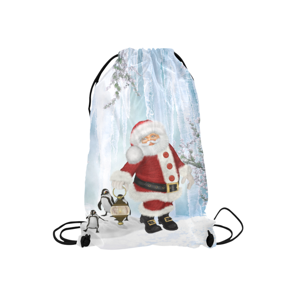 Santa Claus with penguin Small Drawstring Bag Model 1604 (Twin Sides) 11"(W) * 17.7"(H)