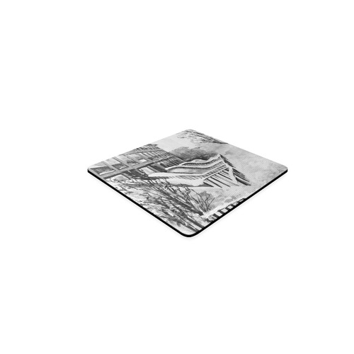 Brooklyn in a Snowstorm Black and White Square Coaster