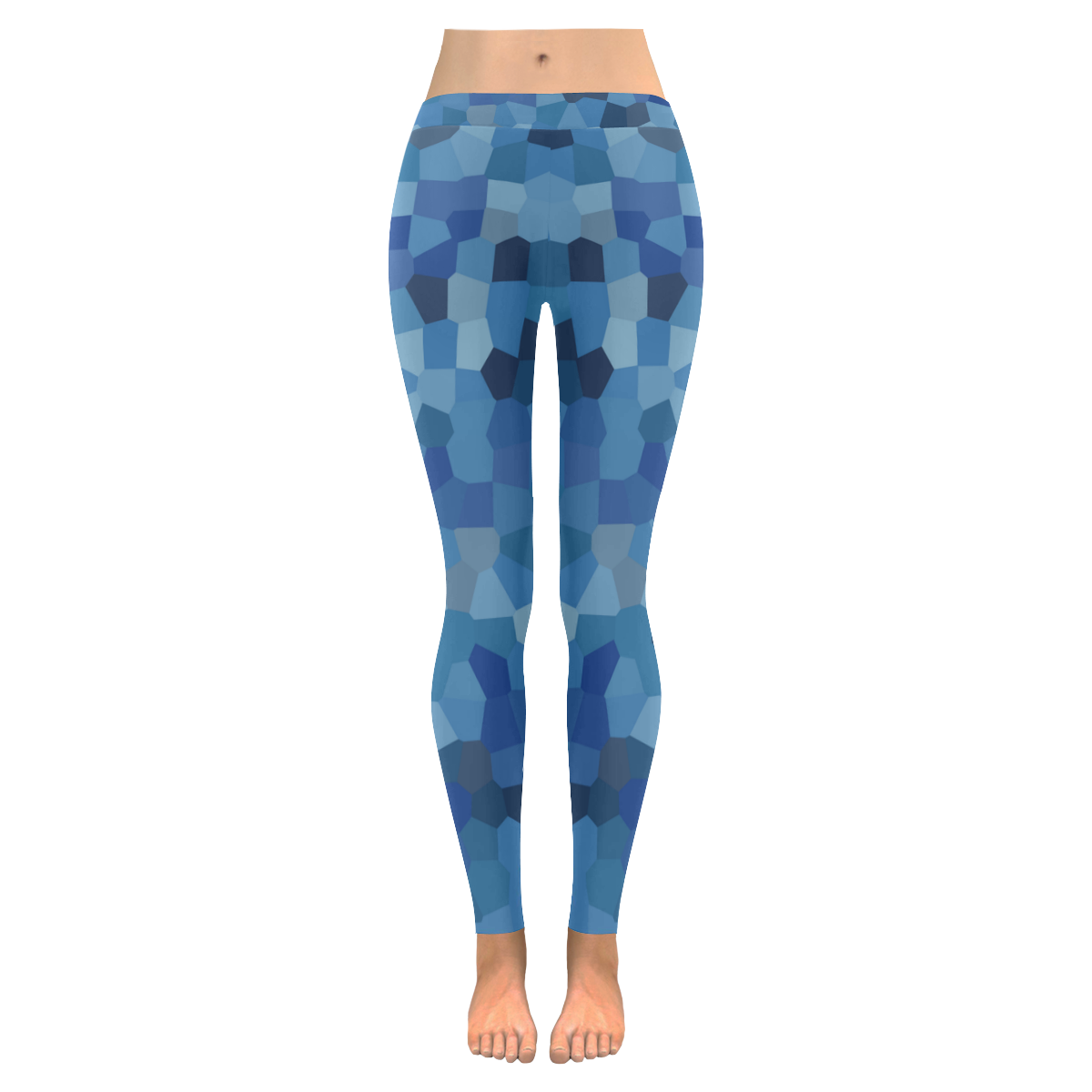 Blue Facets by Gingezel Women's Low Rise Leggings (Invisible Stitch) (Model L05)