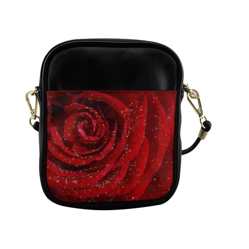 Red Rose Floral Geometric Low Poly Triangles Sling Bag (Model 1627)