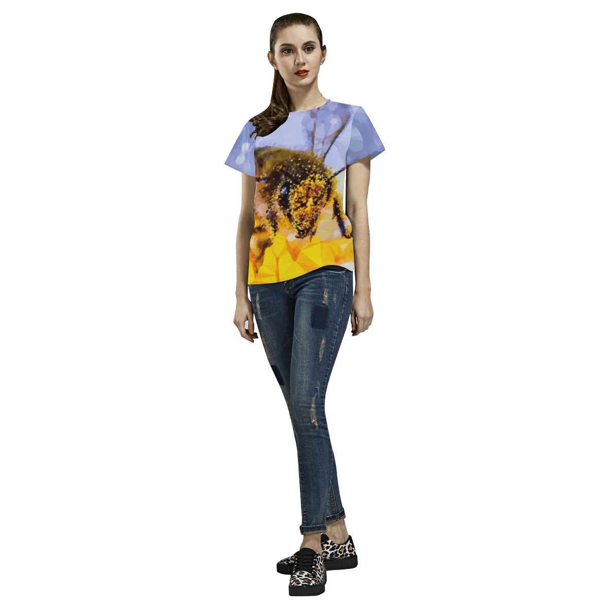 Honey Bee Pollen Geometric Low Poly Triangles All Over Print T-Shirt for Women (USA Size) (Model T40)