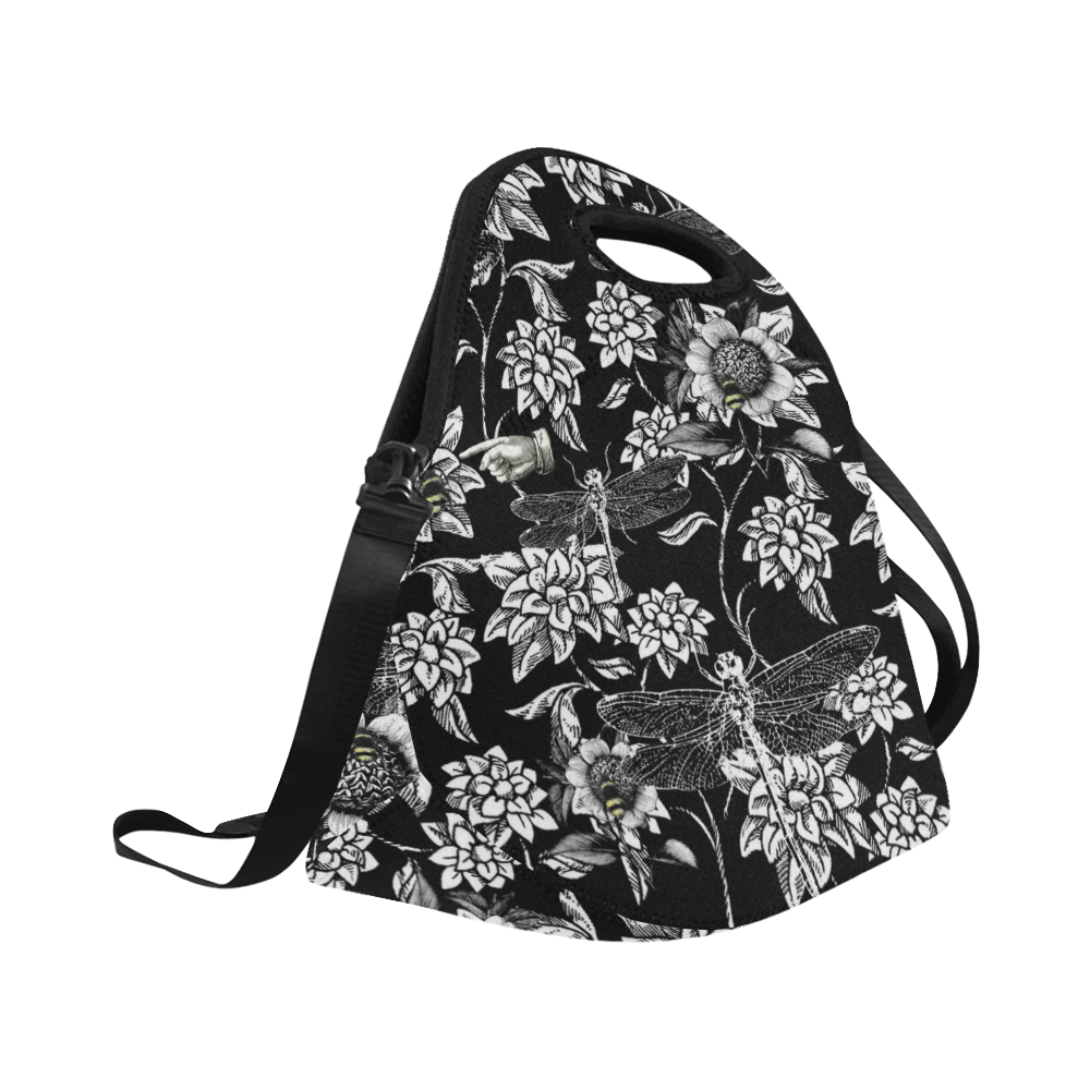 Nature Garden in Black and White Neoprene Lunch Bag/Large (Model 1669)
