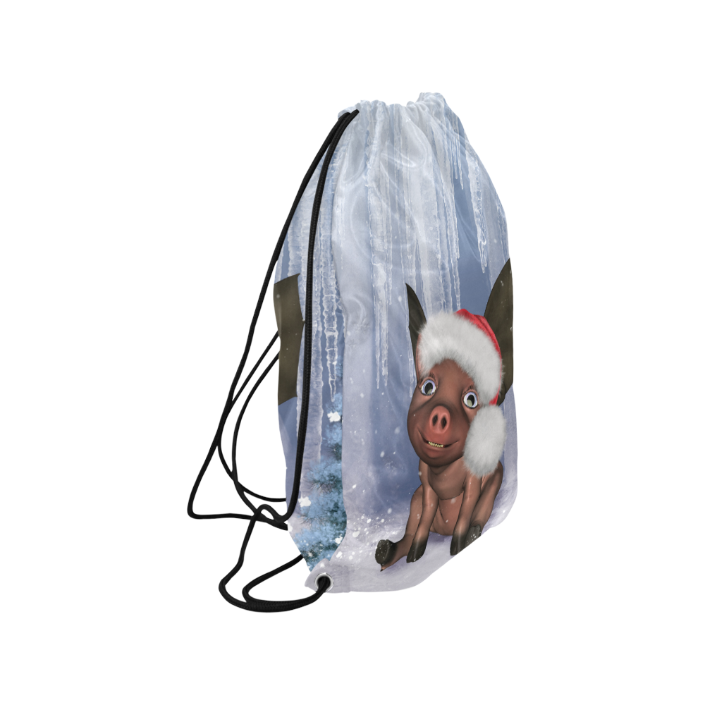 Christmas, cute little piglet with christmas hat Small Drawstring Bag Model 1604 (Twin Sides) 11"(W) * 17.7"(H)