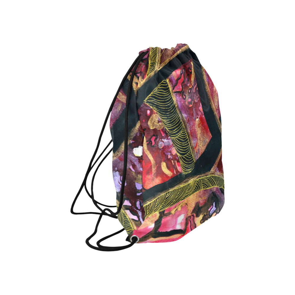 Purple Pink Black and gold Abstract Large Drawstring Bag Model 1604 (Twin Sides)  16.5"(W) * 19.3"(H)