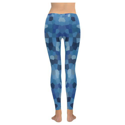 Blue Facets by Gingezel Women's Low Rise Leggings (Invisible Stitch) (Model L05)