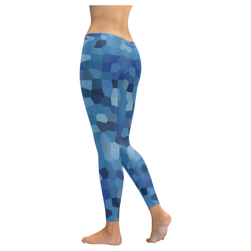 Blue Facets by Gingezel Women's Low Rise Leggings (Invisible Stitch) (Model L05)