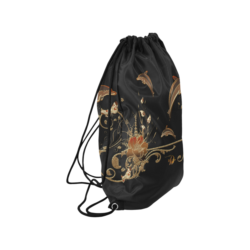 Dolphin with flowers Small Drawstring Bag Model 1604 (Twin Sides) 11"(W) * 17.7"(H)