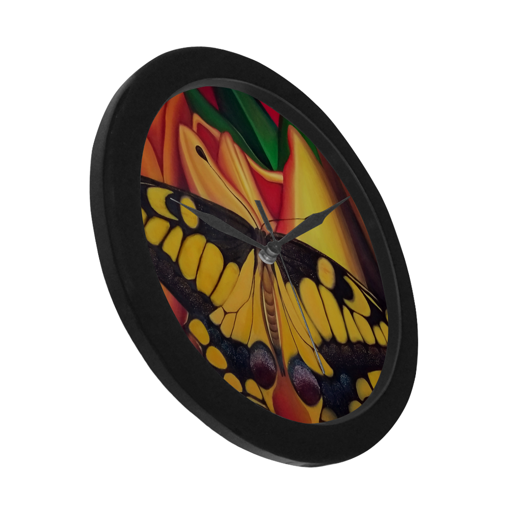BUTTERFLY IN THE TULIPS Circular Plastic Wall clock