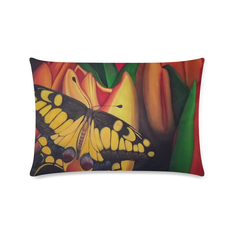 BUTTERFLY IN THE TULIPS Custom Rectangle Pillow Case 16"x24" (one side)