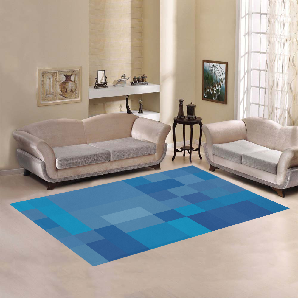 Blue Blockprint Abstract by Gingezel Area Rug7'x5'