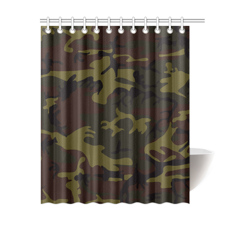 Camo Green Brown Shower Curtain 60"x72"