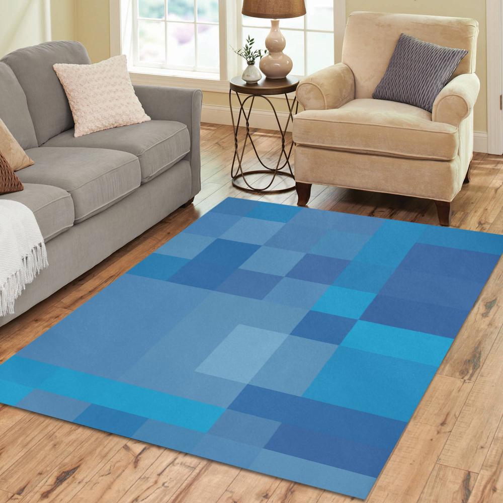 Blue Blockprint Abstract by Gingezel Area Rug7'x5'