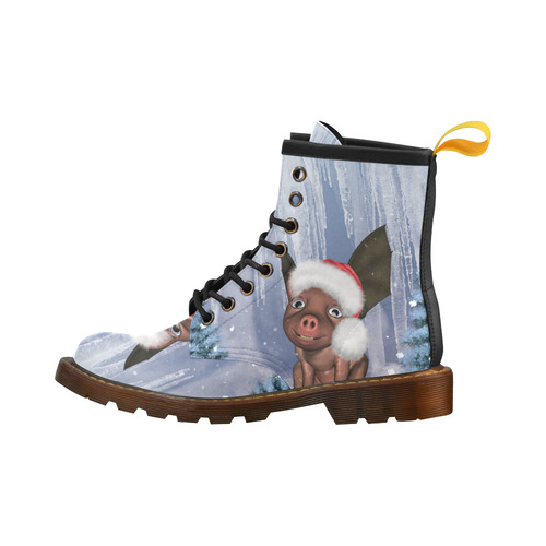 Christmas, cute little piglet with christmas hat High Grade PU Leather Martin Boots For Women Model 402H