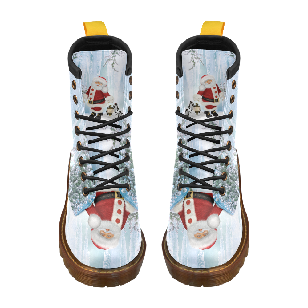 Santa Claus with penguin High Grade PU Leather Martin Boots For Women Model 402H