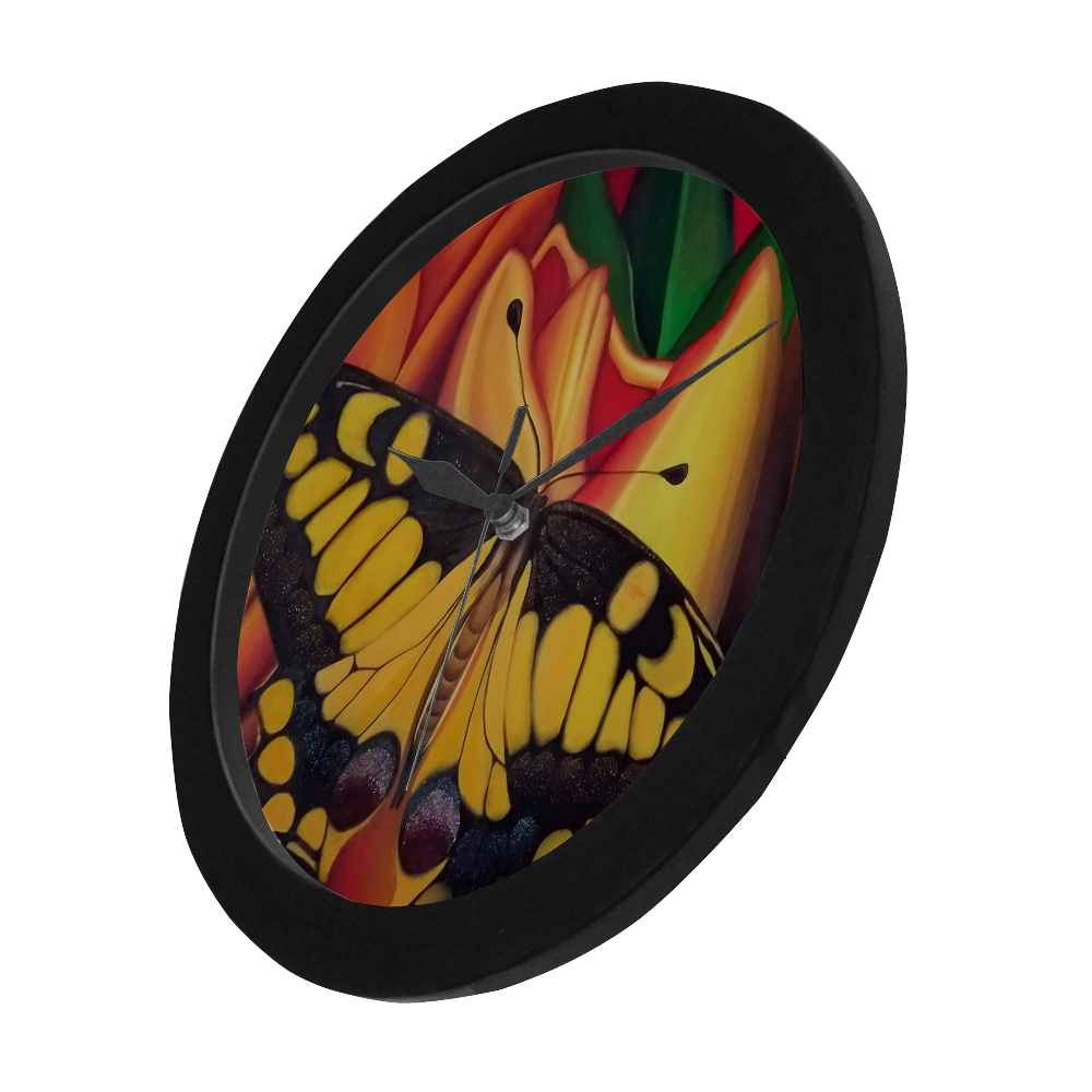 BUTTERFLY IN THE TULIPS Circular Plastic Wall clock