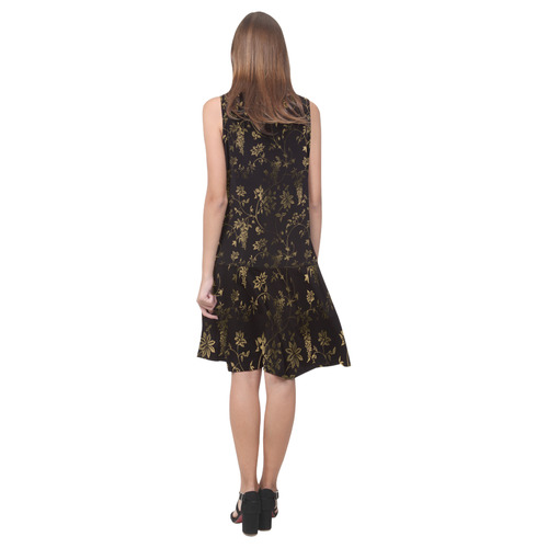 Gothic Victorian Black And Gold Pattern Sleeveless Splicing Shift Dress(Model D17)