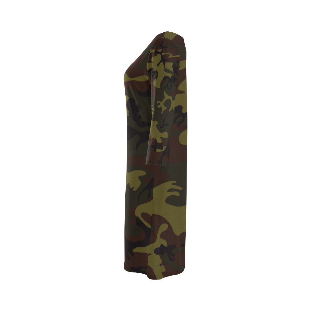 Camo Green Brown Round Collar Dress (D22)