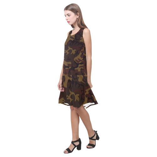Camo Dark Brown Sleeveless Splicing Shift Dress(Model D17)