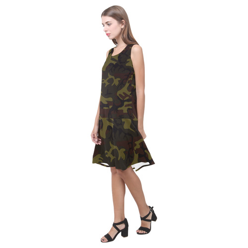 Camo Green Brown Sleeveless Splicing Shift Dress(Model D17)