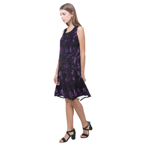 Gothic black_n_purple pattern Sleeveless Splicing Shift Dress(Model D17)