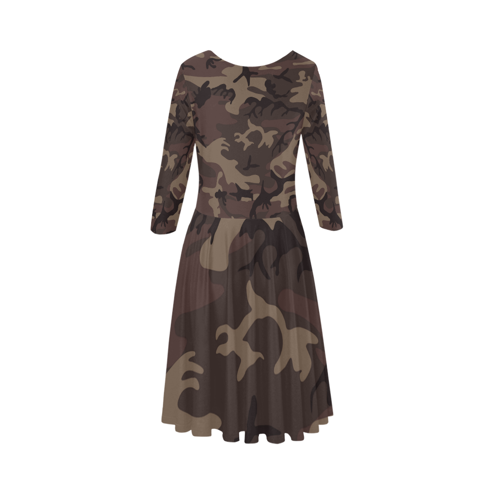 Camo Red Brown Elbow Sleeve Ice Skater Dress (D20)