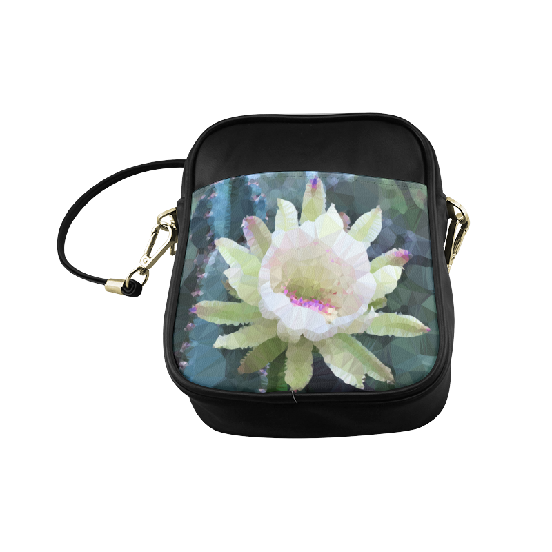 White Cactus Flower Low Poly Triangle Floral Art Sling Bag (Model 1627)