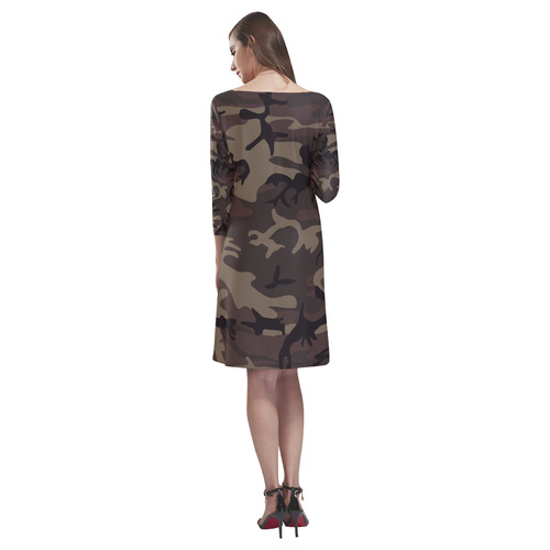 Camo Red Brown Rhea Loose Round Neck Dress(Model D22)