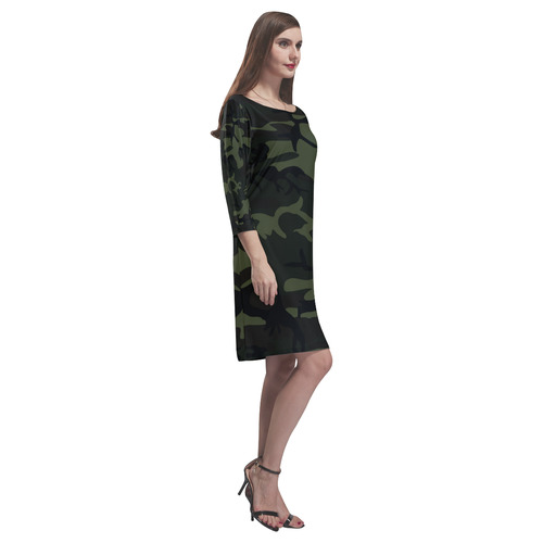 Camo Green Rhea Loose Round Neck Dress(Model D22)