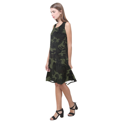 Camo Green Sleeveless Splicing Shift Dress(Model D17)