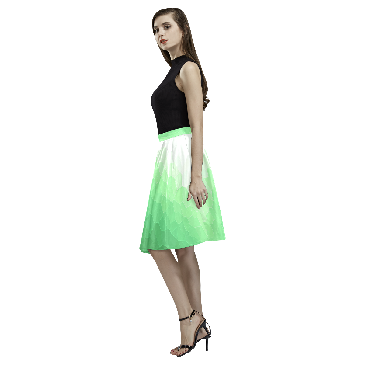 Olive Melete Pleated Midi Skirt (Model D15)