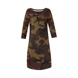 Camo Dark Brown Round Collar Dress (D22)