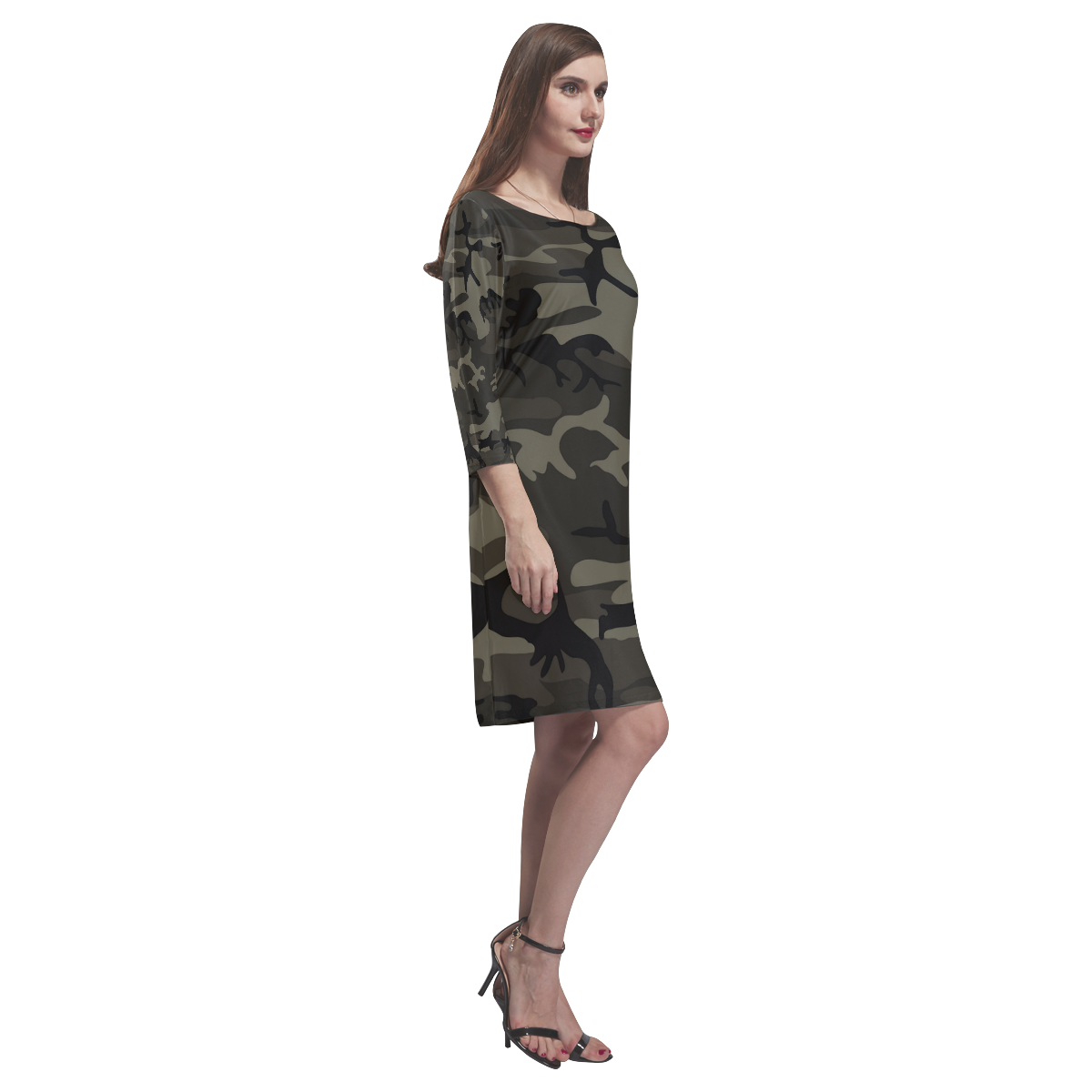 Camo Grey Rhea Loose Round Neck Dress(Model D22)