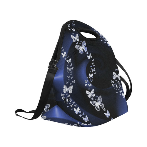 Blue Butterfly Swirl Neoprene Lunch Bag/Large (Model 1669)