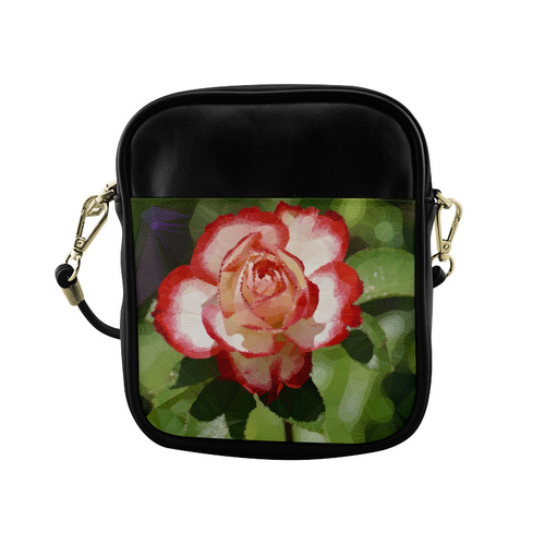 Red White Rose Geometric Floral Low  Poly Triangle Sling Bag (Model 1627)