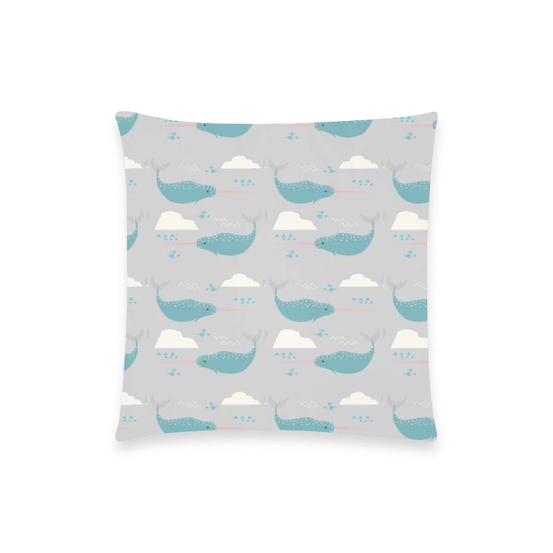 Narwhale grey Custom  Pillow Case 18"x18" (one side) No Zipper