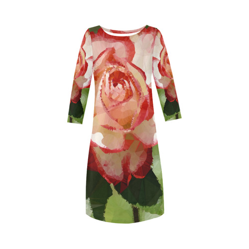 Coral Red Floral Stitching Dress with Geometric Fringe Detail main image 0