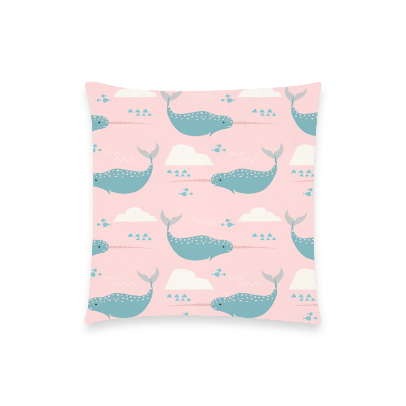 Narwhale pink Custom  Pillow Case 18"x18" (one side) No Zipper