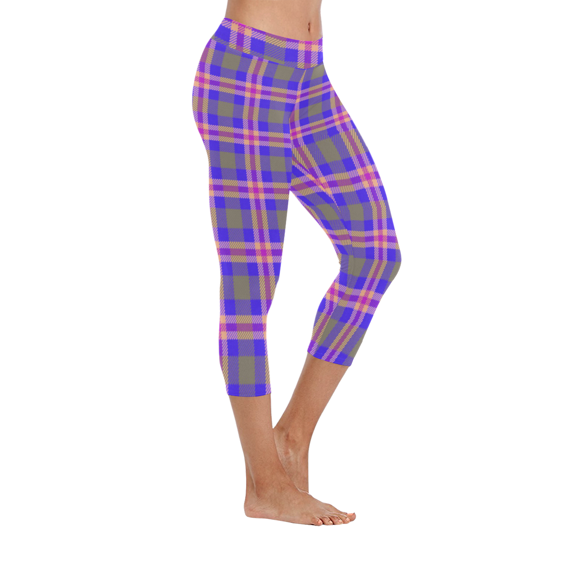 TARTAN PURPLE Women's Low Rise Capri Leggings (Invisible Stitch) (Model L08)