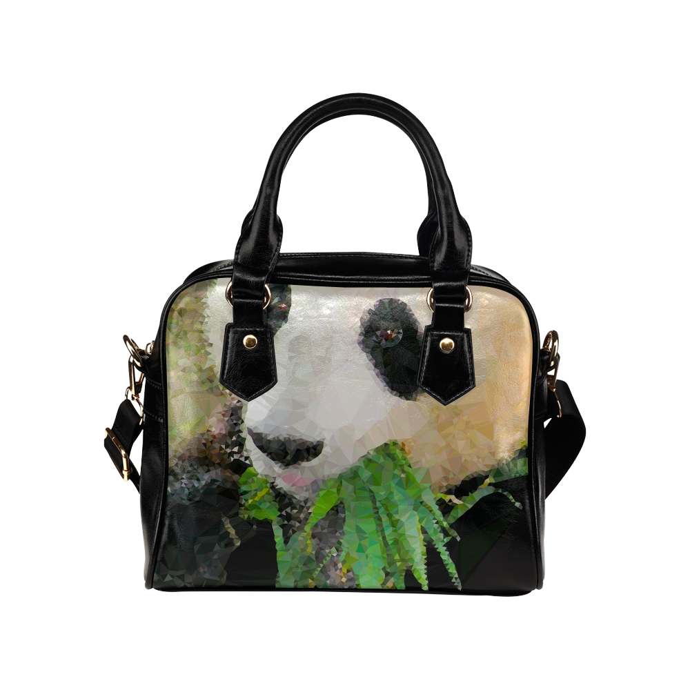 Giant Panda Eating Low Poly Triangle Art Shoulder Handbag (Model 1634)