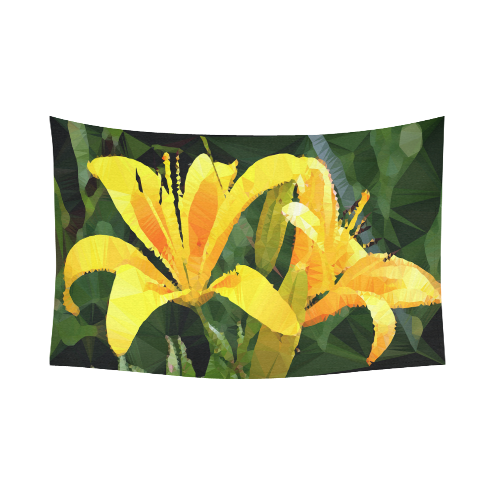 Yellow Lilies Low Poly Floral Geometric Landscape Cotton Linen Wall Tapestry 90"x 60"