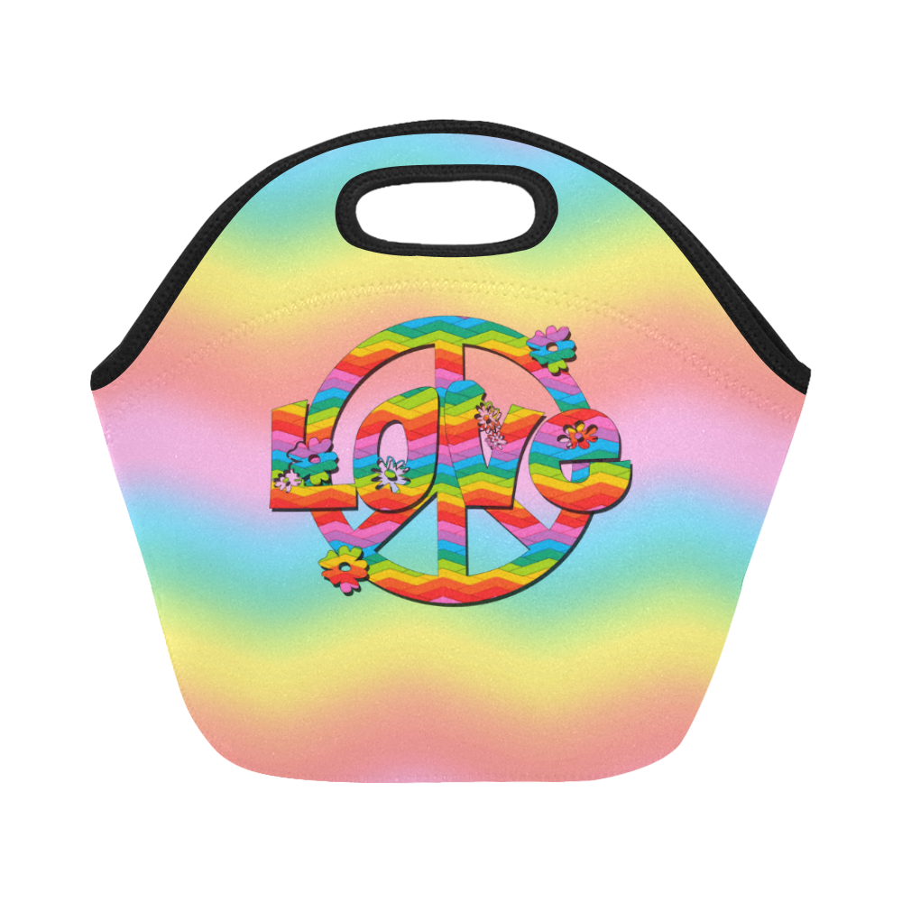 Colorful Love and Peace Background Neoprene Lunch Bag/Small (Model 1669)