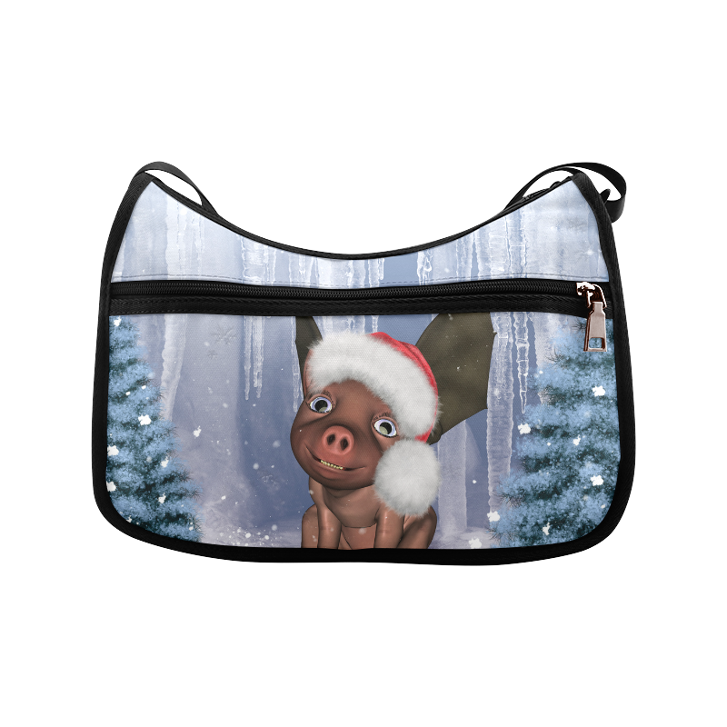 Christmas, cute little piglet with christmas hat Crossbody Bags (Model 1616)