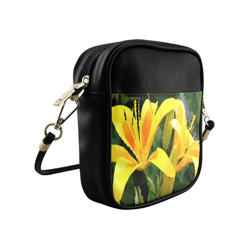 Yellow Lilies Low Poly Floral Geometric Landscape Sling Bag (Model 1627)