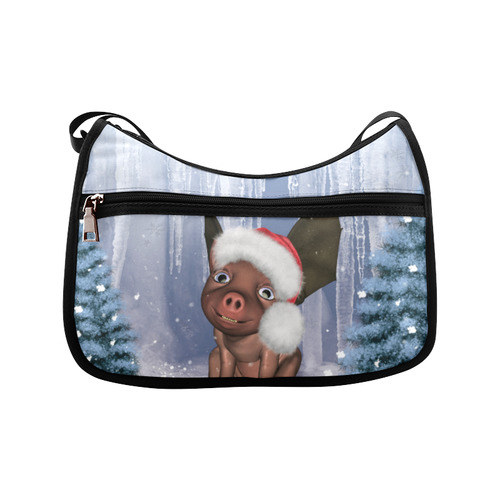 Christmas, cute little piglet with christmas hat Crossbody Bags (Model 1616)