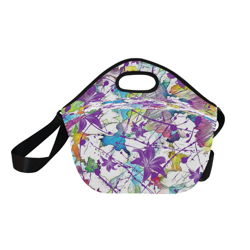 Lilac Lillis Abtract Splash Neoprene Lunch Bag/Large (Model 1669)