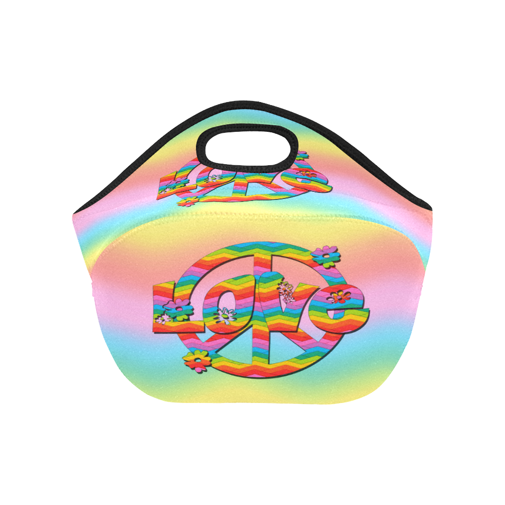 Colorful Love and Peace Background Neoprene Lunch Bag/Small (Model 1669)
