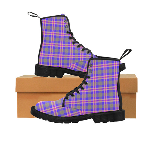 TARTAN PURPLE Martin Boots for Women (Black) (Model 1203H)