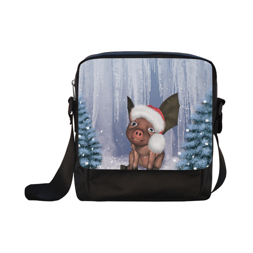 Christmas, cute little piglet with christmas hat Crossbody Nylon Bags (Model 1633)