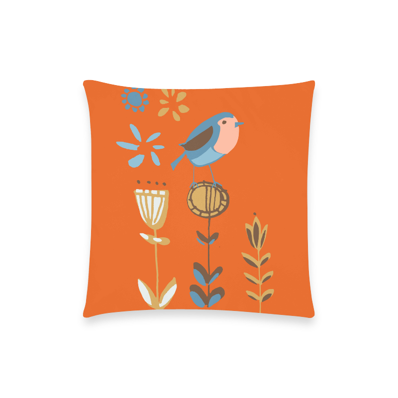 hygge bird orange Custom  Pillow Case 18"x18" (one side) No Zipper