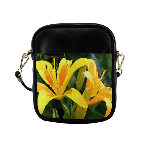 Yellow Lilies Low Poly Floral Geometric Landscape Sling Bag (Model 1627)